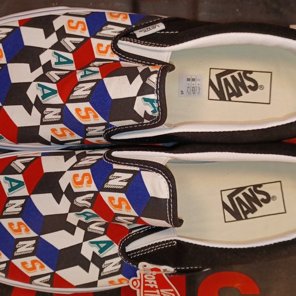 Vans Men's 9.5 Classic Slip On Checker Cube Multi True White VN0A33TB42X - Picture 11 of 14